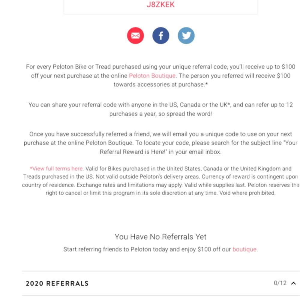 Peleton 100$ of referral code